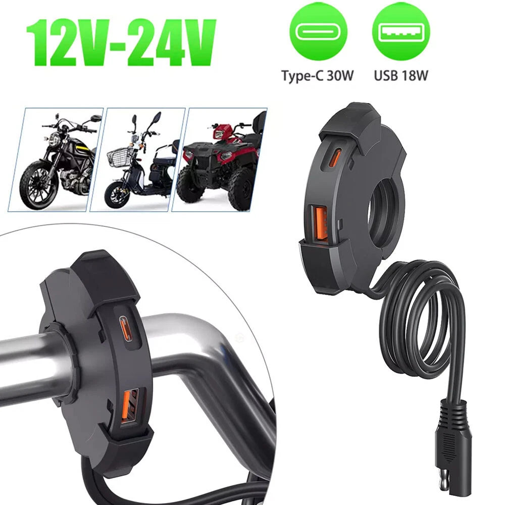 Dual USB Type-C Fast Charger Adapter for Motorcycle (QC 3.0)