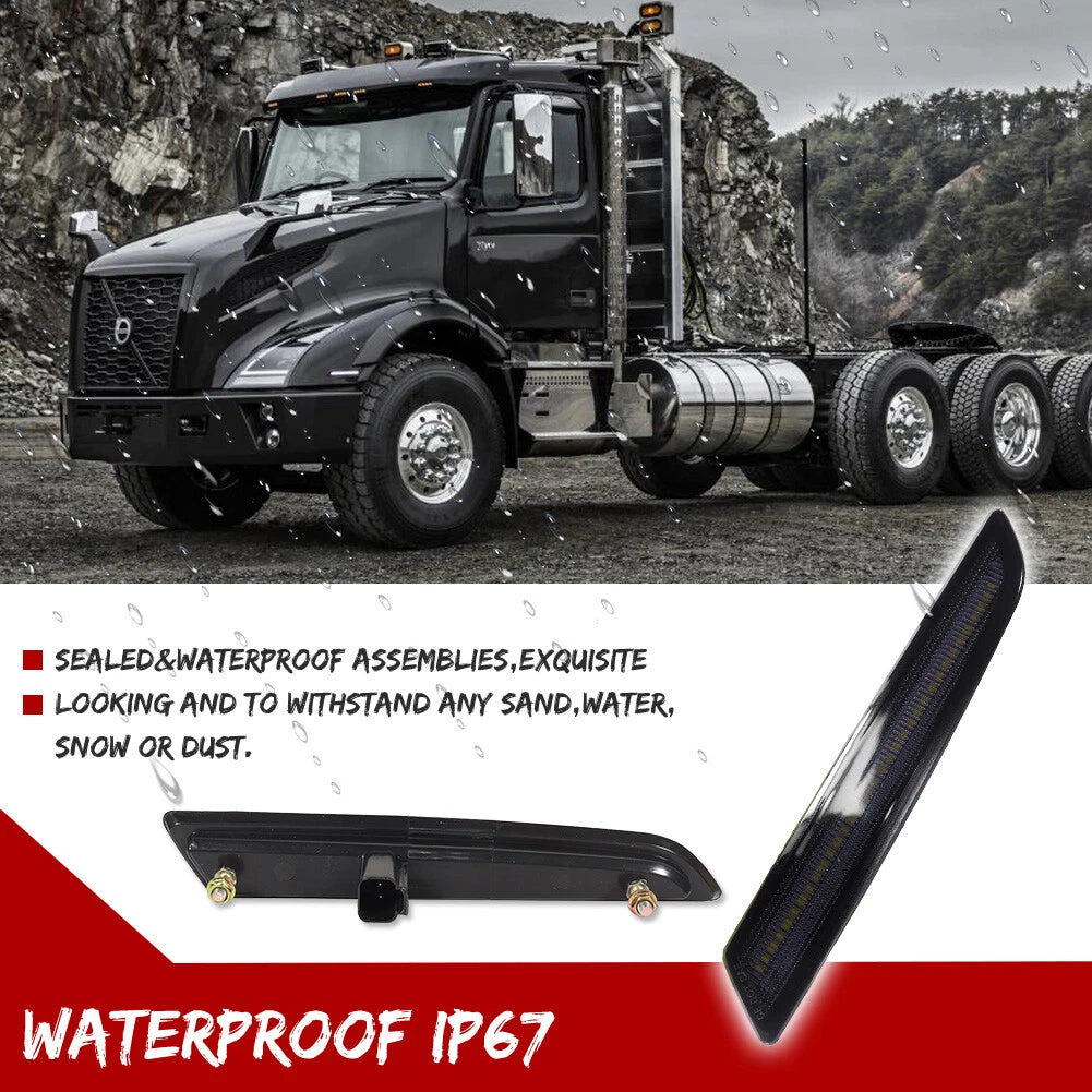 2X Smoke White LED Front Bumper Side Marker Lights for Volvo VNL VNR VNX (2018–2023)