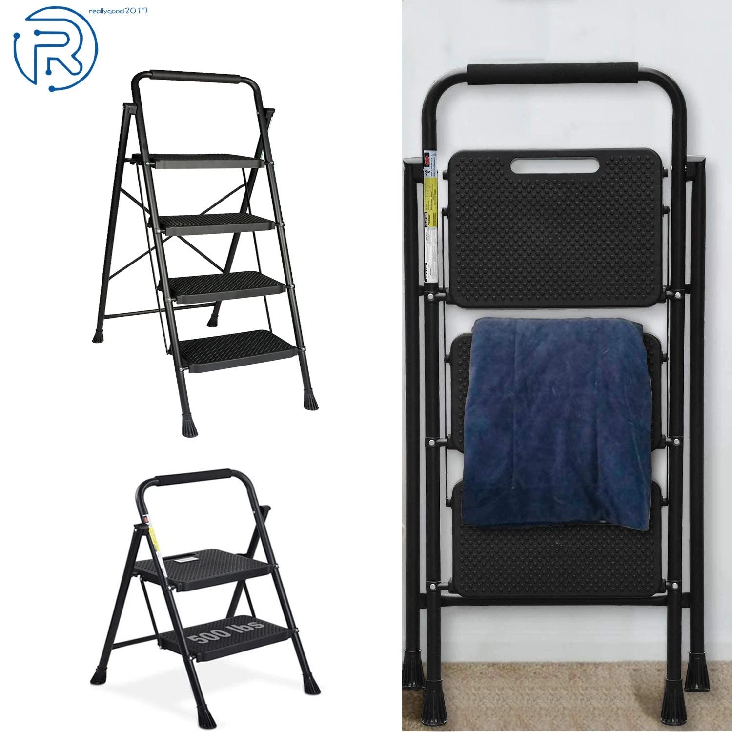 2X Step Folding Portable Ladder with Anti-Slip Pedal