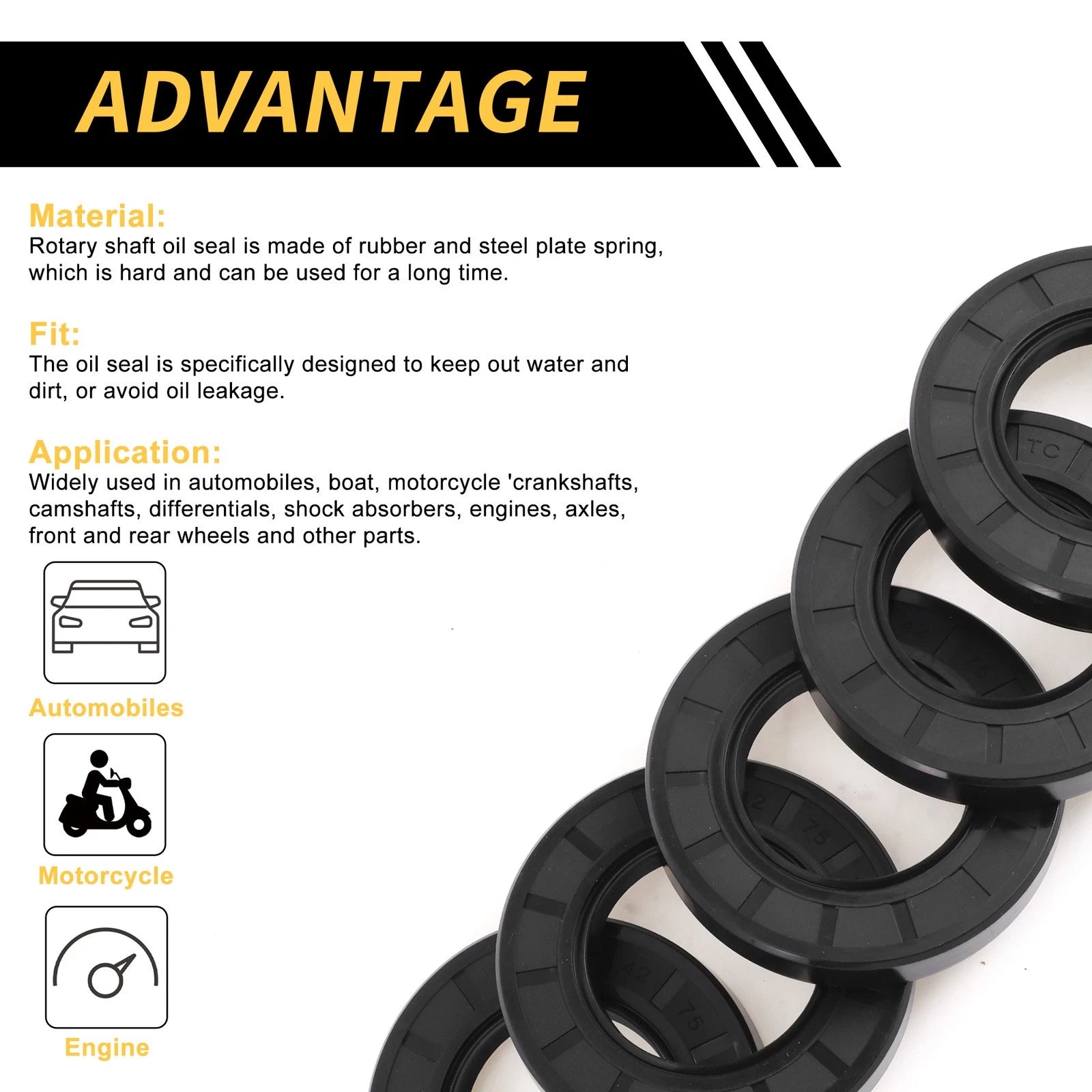 Set of 5 Oil Seal Rotary Shaft Seal NBR Rubber 42x75x12mm