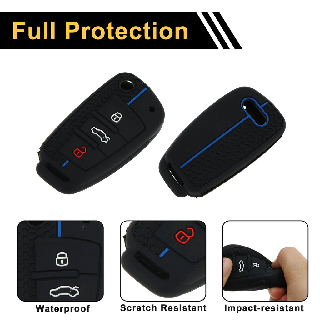 Silicone Car Key Case for Audi A1, A3 (8P, 8V, S3) - Black Blue