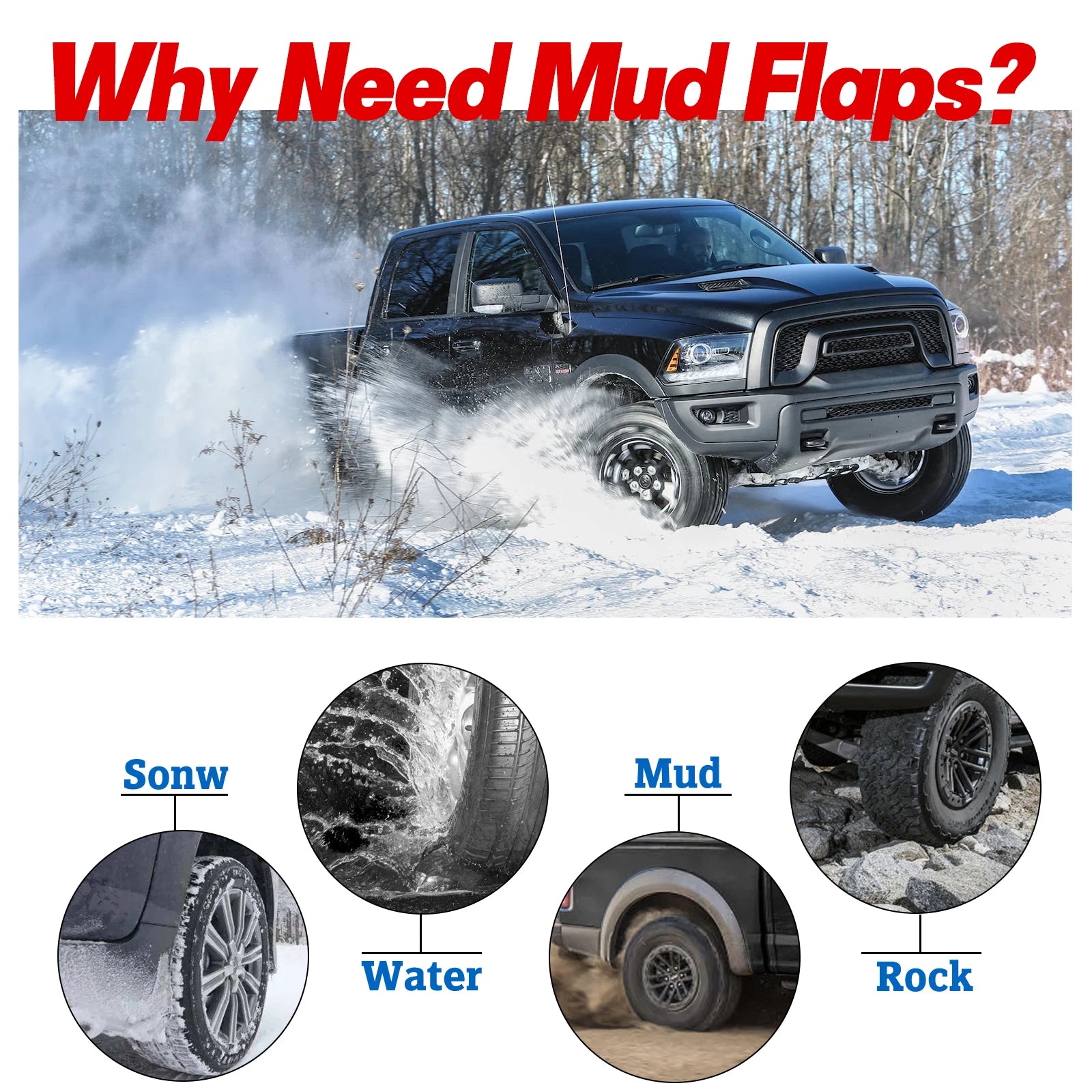 Set of 4 Mud Flaps Splash Guards for Dodge Ram 1500 2500 3500 (2011–2018)