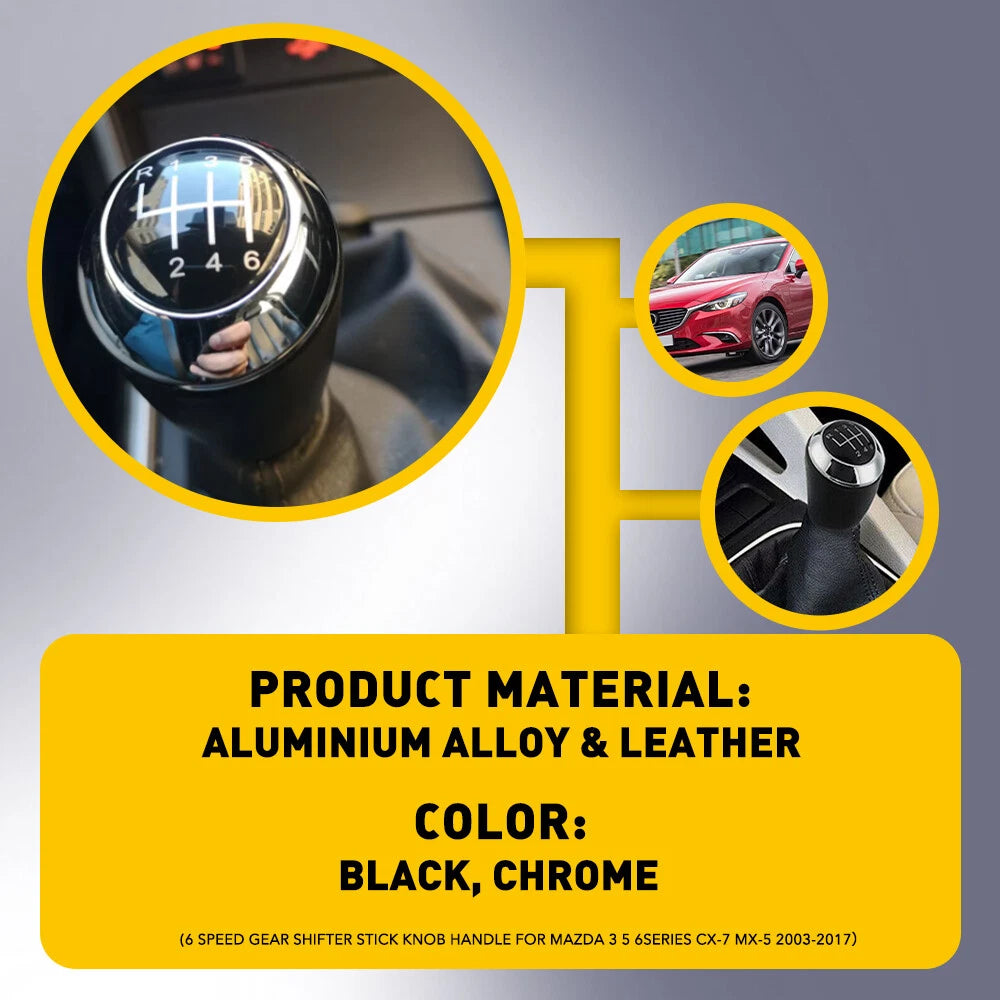 Black 6 Speed Shift Knob for Mazda 3 5 6 (2009–2015)