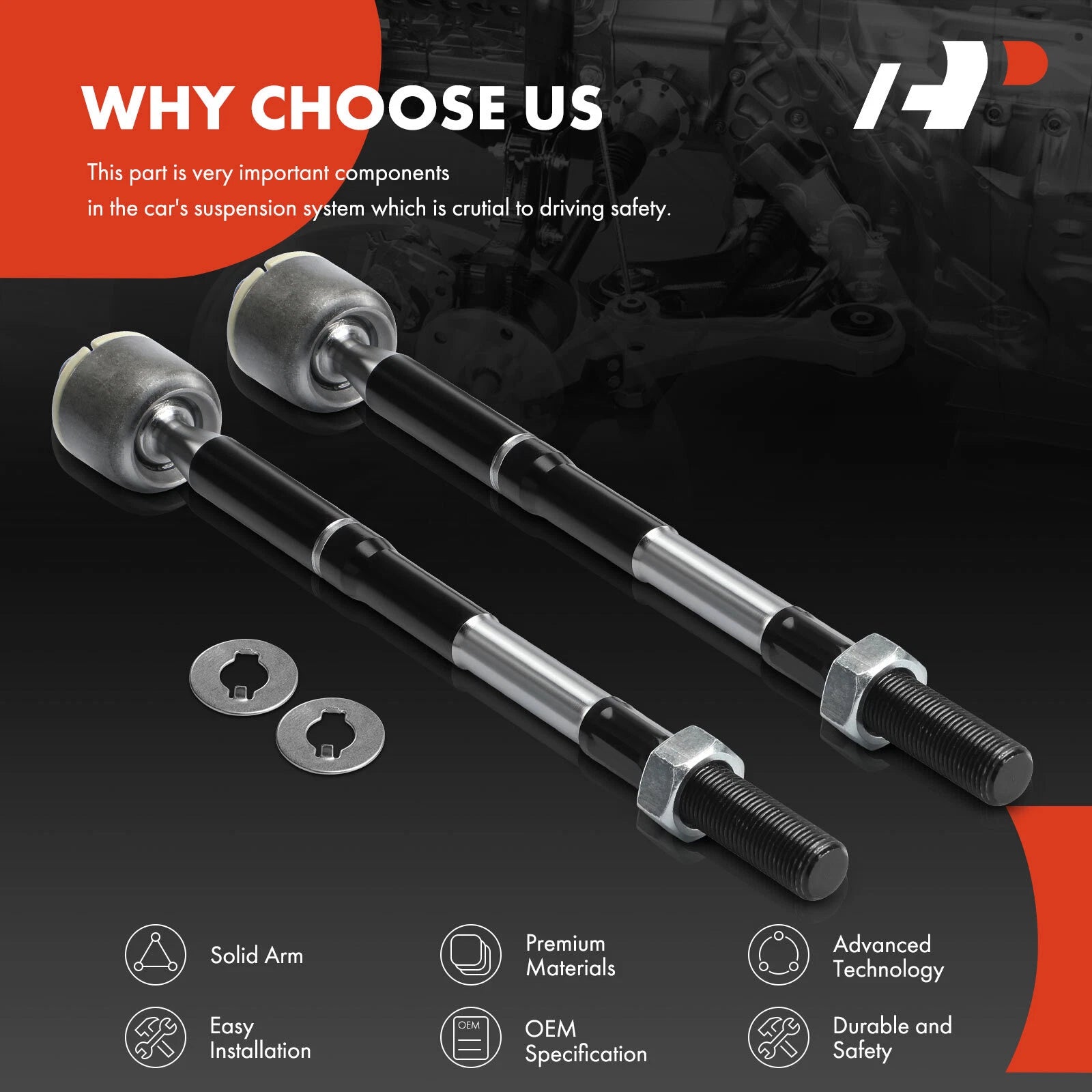 Set of 2 Front Inner Tie Rod Ends for Hyundai Ioniq Elantra Kona Kia Niro Forte (2017–2022)