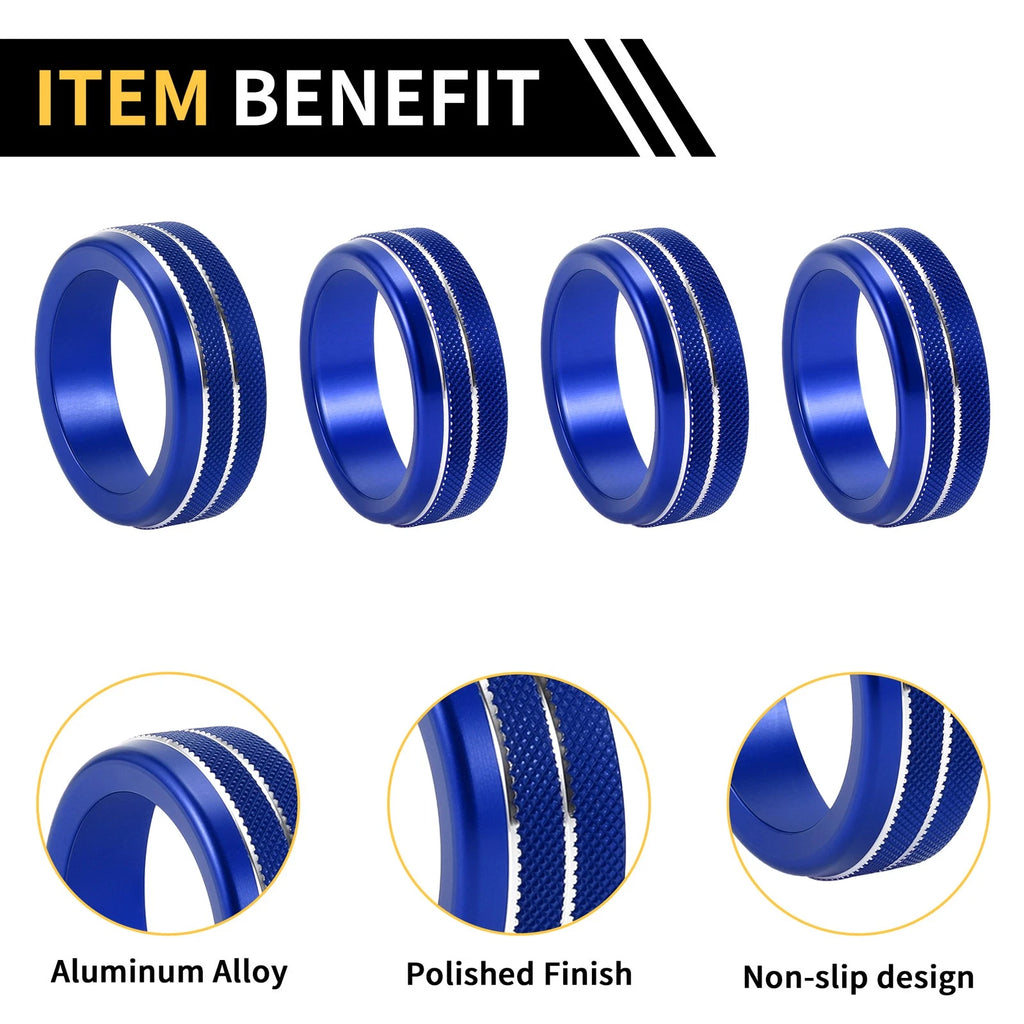 Set of 4 Air Conditioner Heater Switch Knob Cover Rings for Toyota Tacoma (2020–2023) Blue
