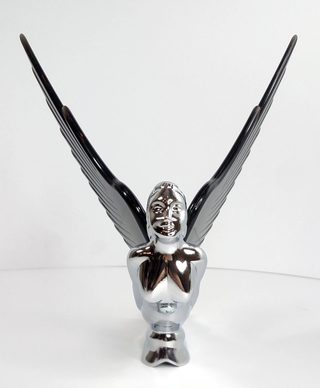 Hood Ornament Flying Goddess Chrome with Black Wings for Universal Models