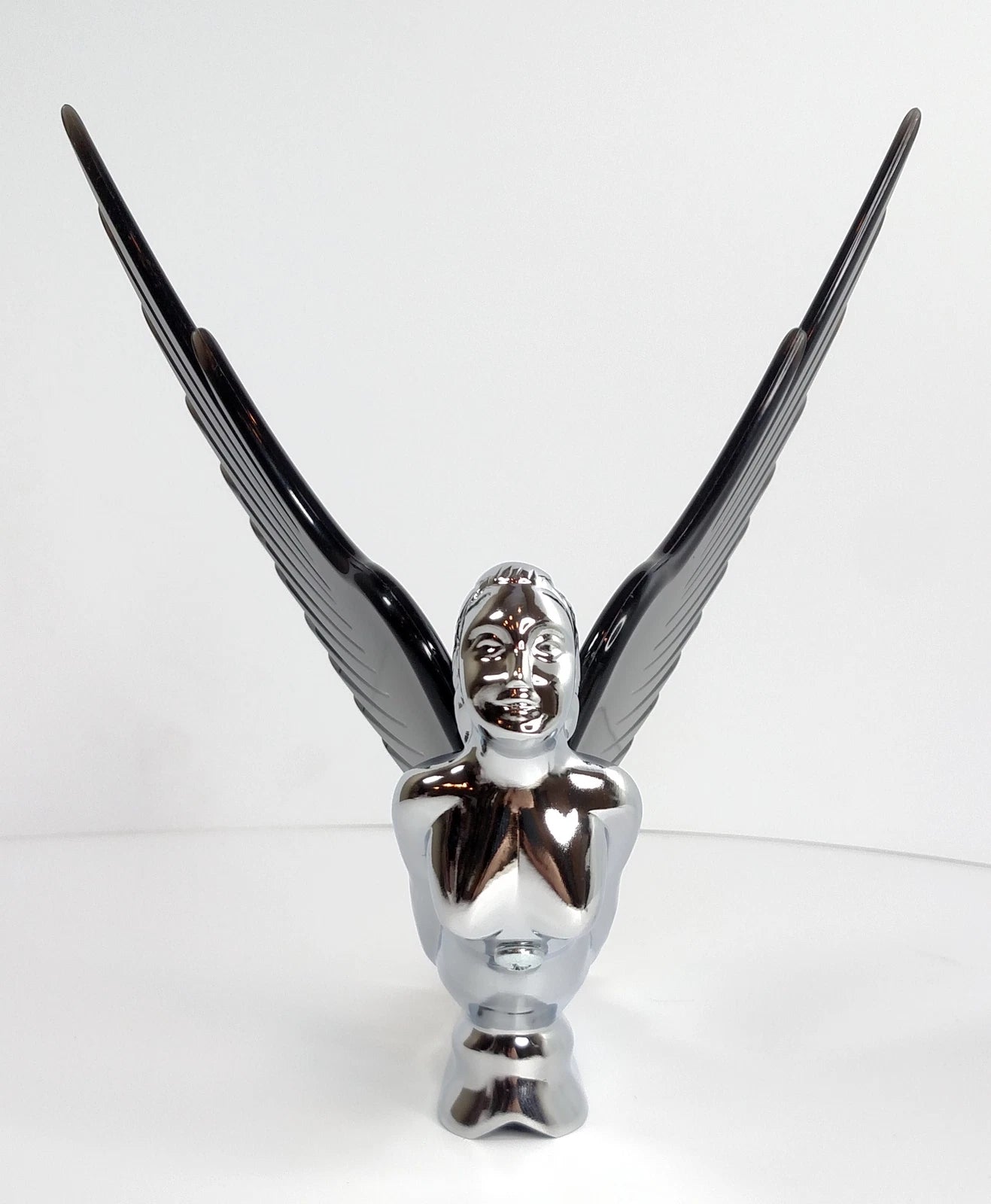 Hood Ornament Flying Goddess Chrome with Black Wings for Universal Models