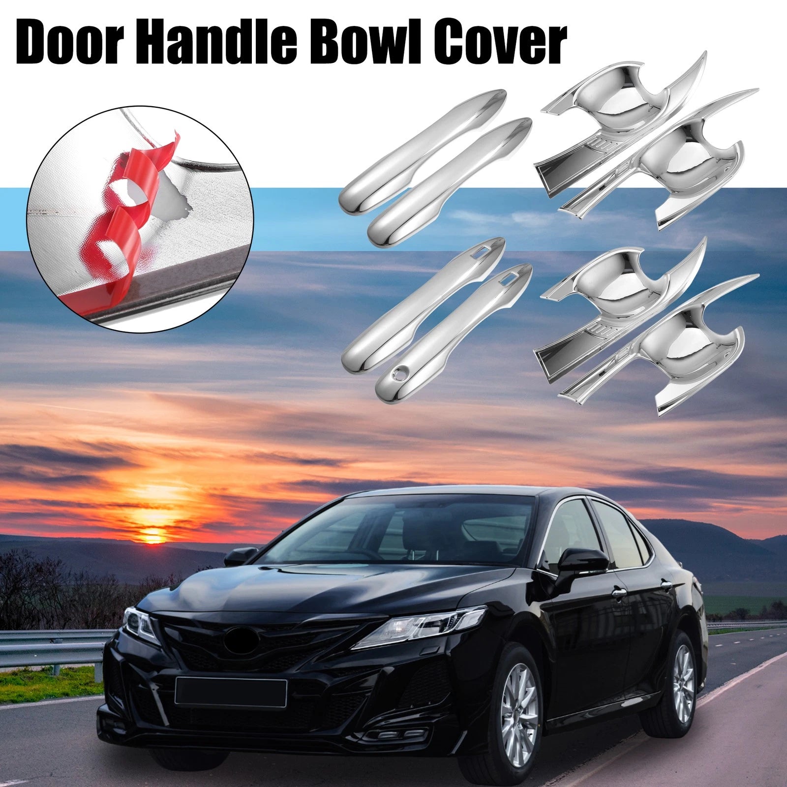 Set of 4 Door Handle Bowl Covers for Toyota Camry (2018–2023) Silver Tone