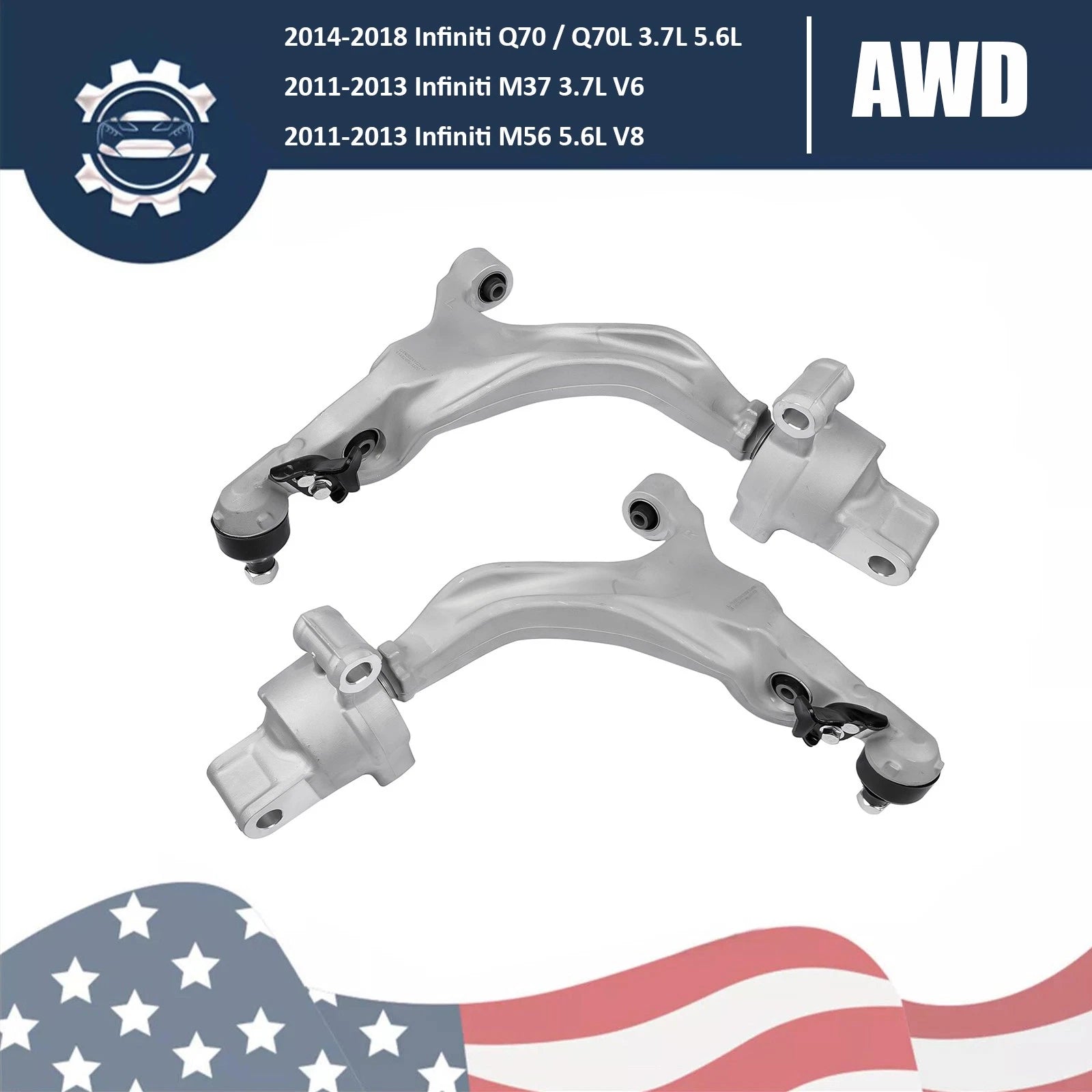 2X Lower Control Arms for Infiniti Q70 Q70L M37 M56 (2014–2020)