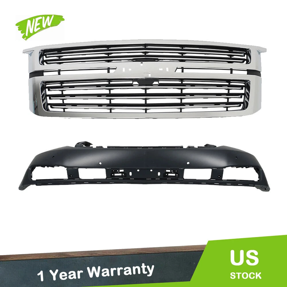 Front Bumper Cover & Grille for Chevy Suburban/Tahoe (2015–2020) W/ Sensor Hole