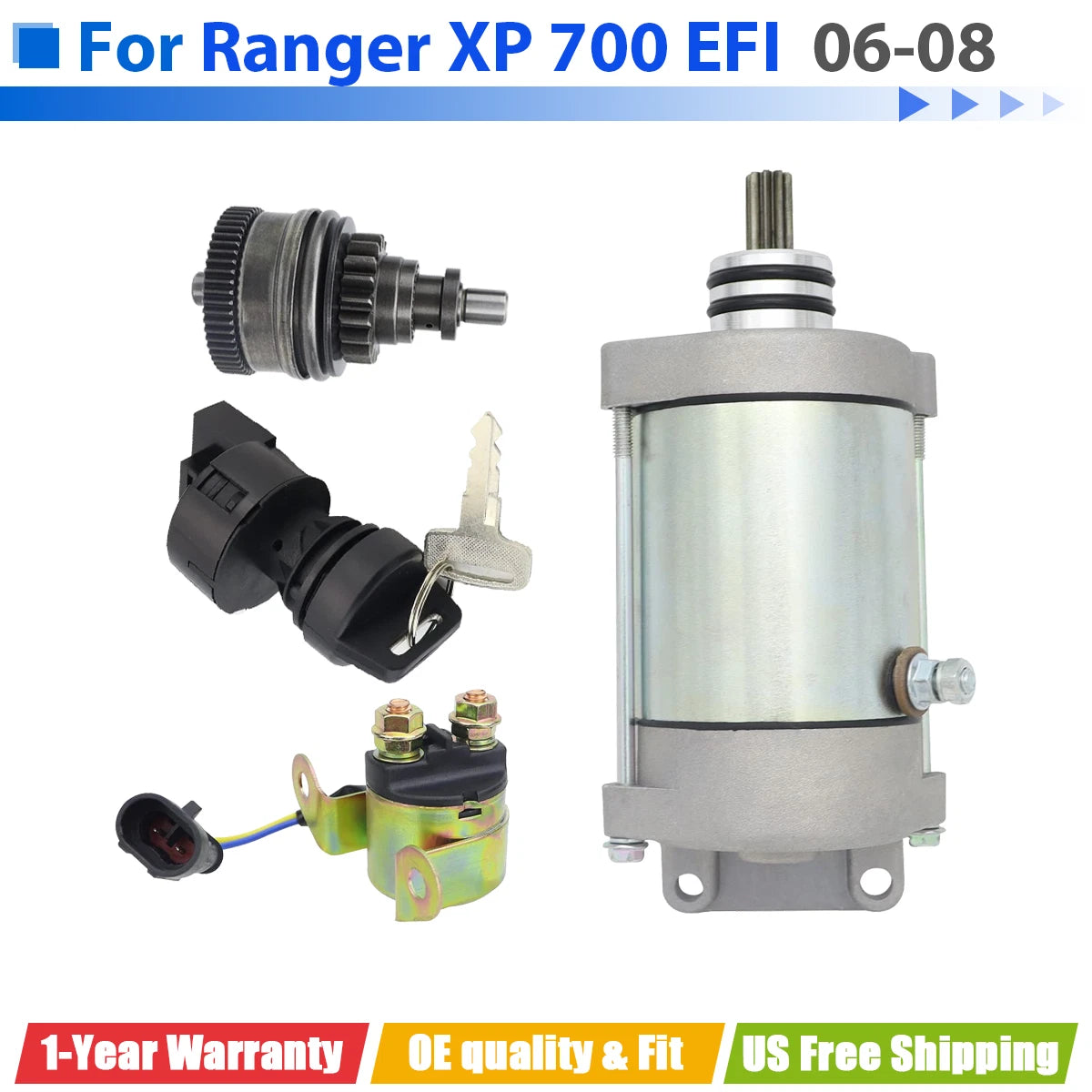 Starter for Polaris Ranger 700 XP 4X4 EFI (2006–2008) W/Bendix, Relay, Switch