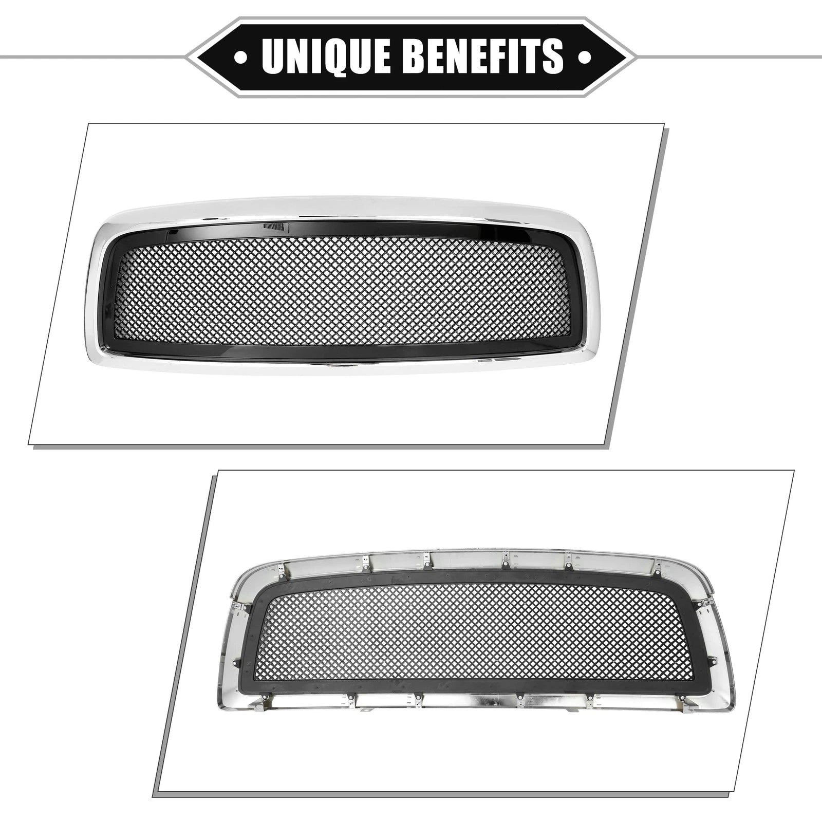 Front Grille Assembly for Dodge Ram 1500 (Chrome, Silver Tone, Gloss Black)