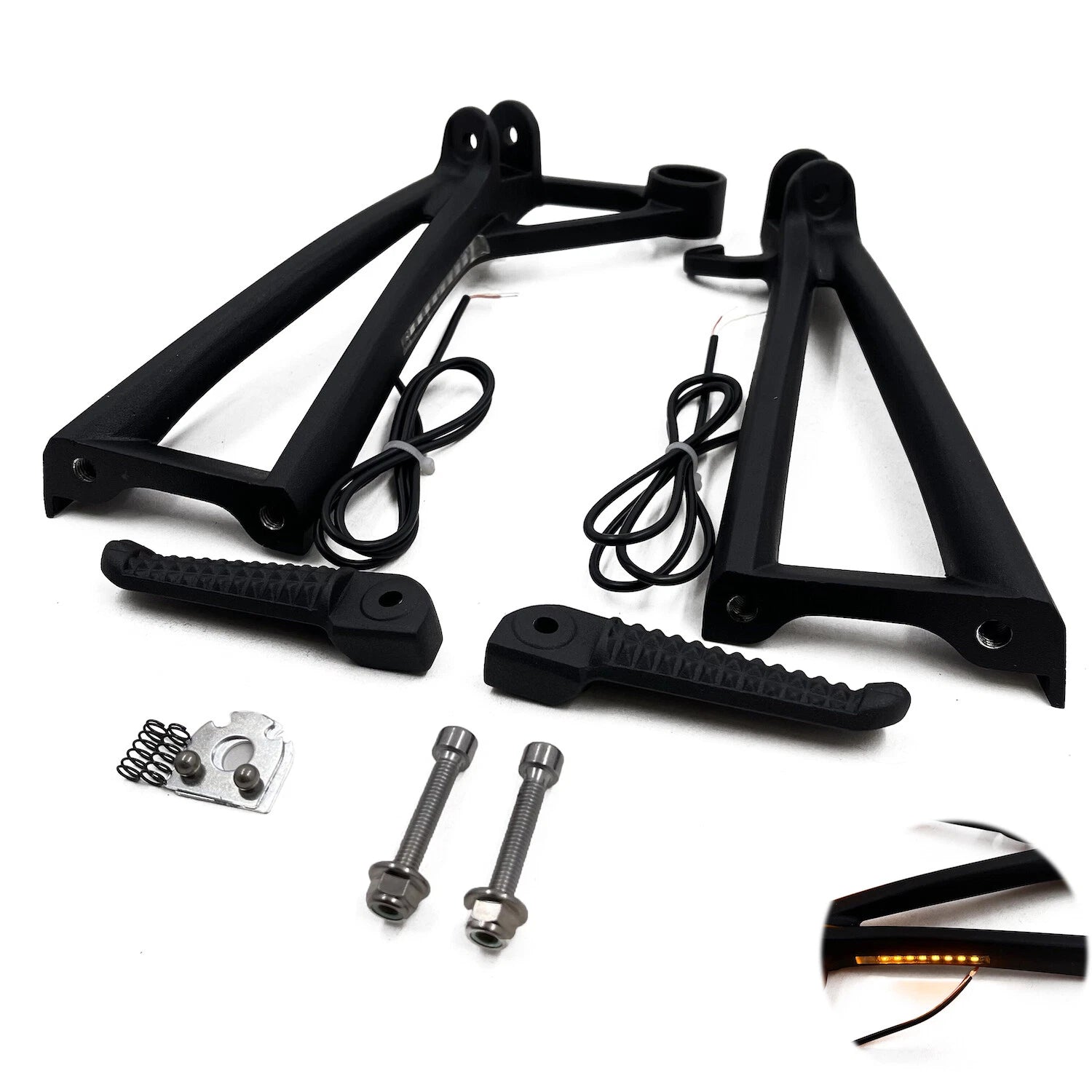 Black Rear Passenger Foot Pegs with LED Signal for Yamaha R6/R6S (2003–2010)