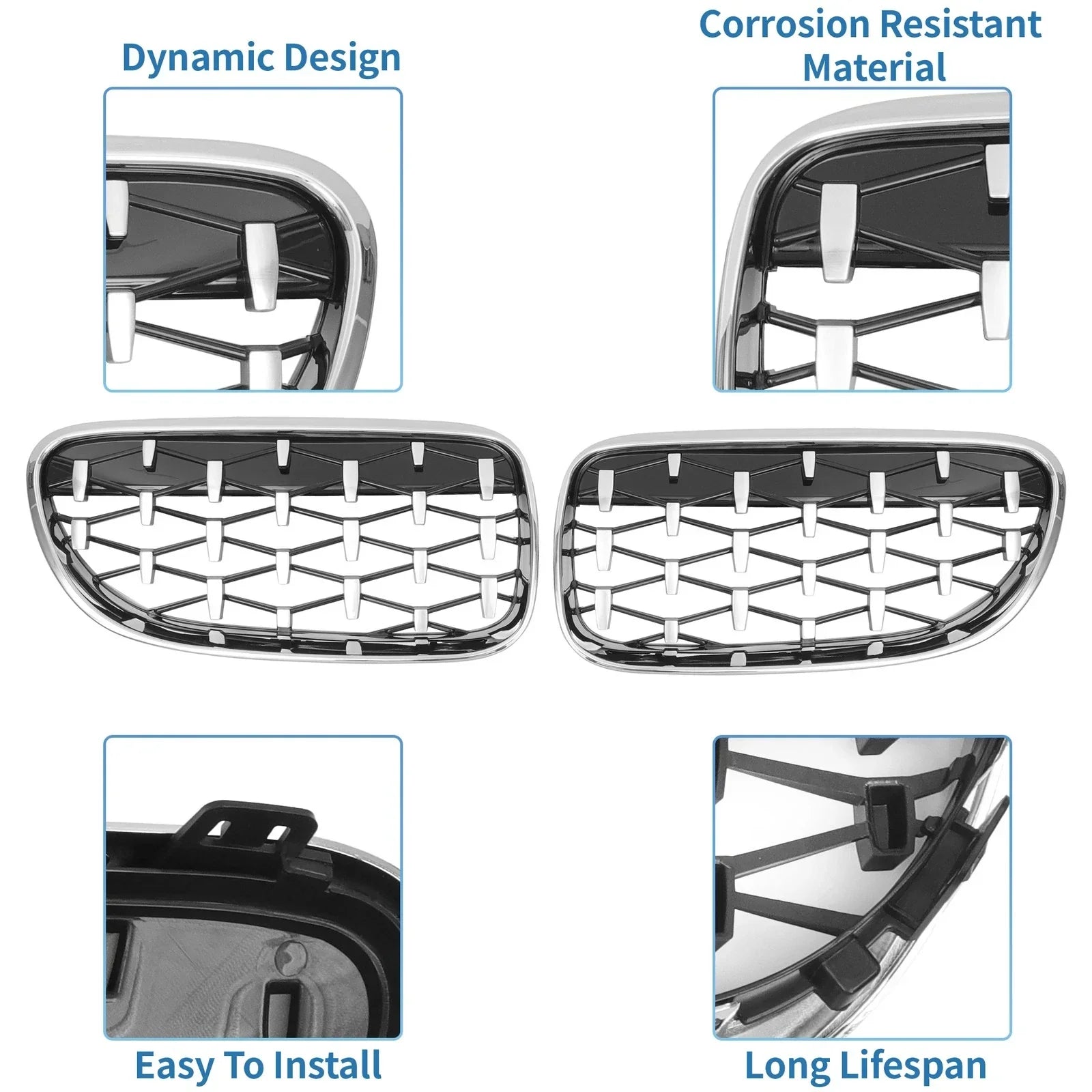 Front Hood Bumper Grille Grill 1 Pair for BMW 335is 328i xDrive (2010 - 2013)