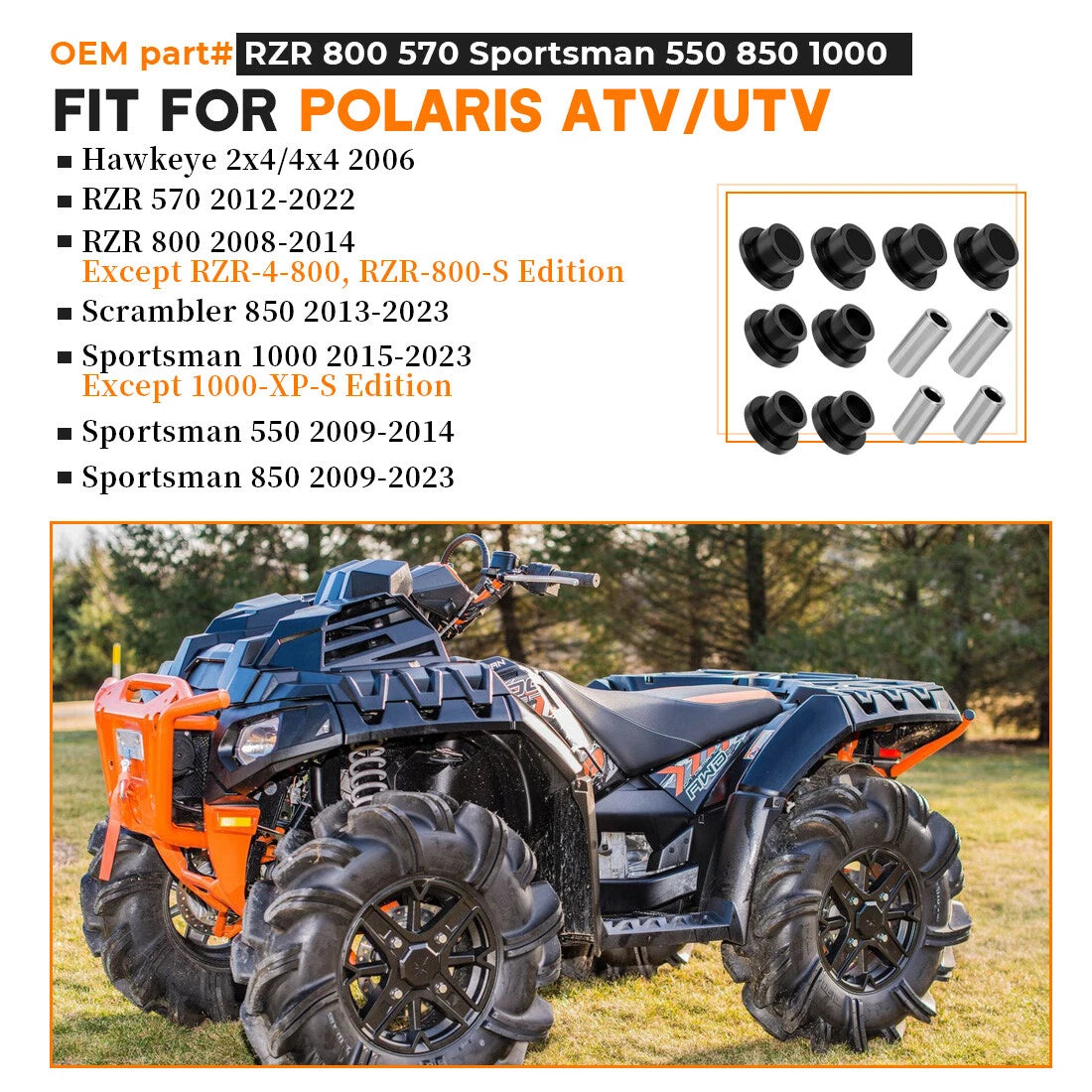 Front Shock Bushing Sleeve Kit for Polaris Sportsman 550 850 1000 (2008–2021)