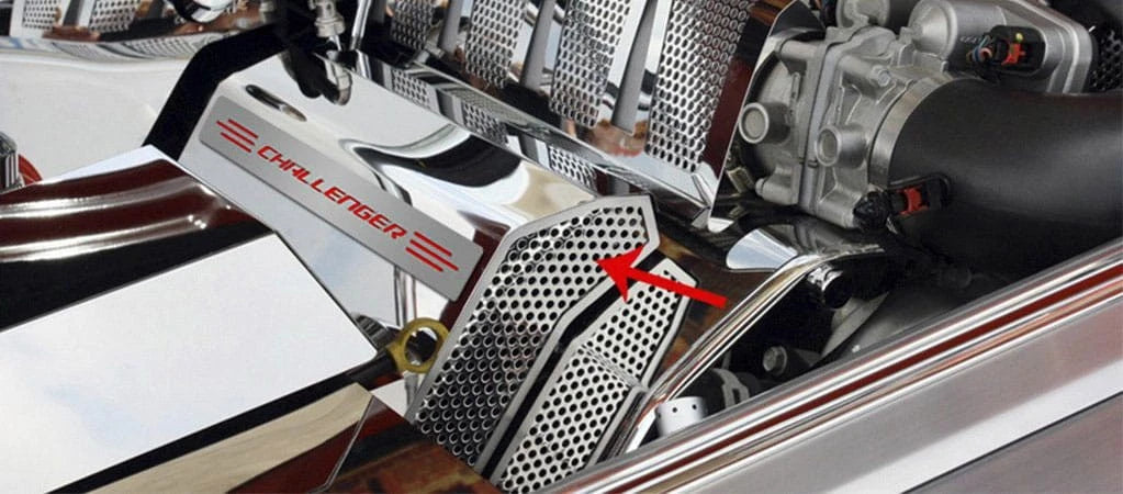 Fuel Rail Covers with Bright Red Vinyl for Dodge Challenger SRT8 (2008–2011)