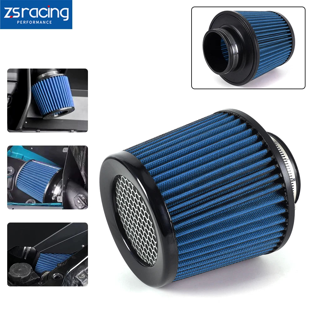 3 Inch High Flow Inlet Cold Air Intake Cone Replacement Dry Air Filter Blue