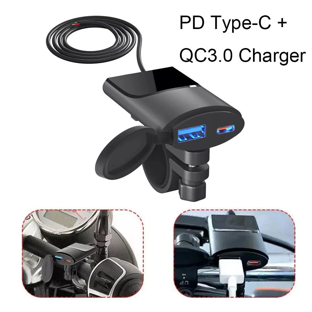 Dual USB Fast Charger Adapter for Motorcycle (12V-24V)