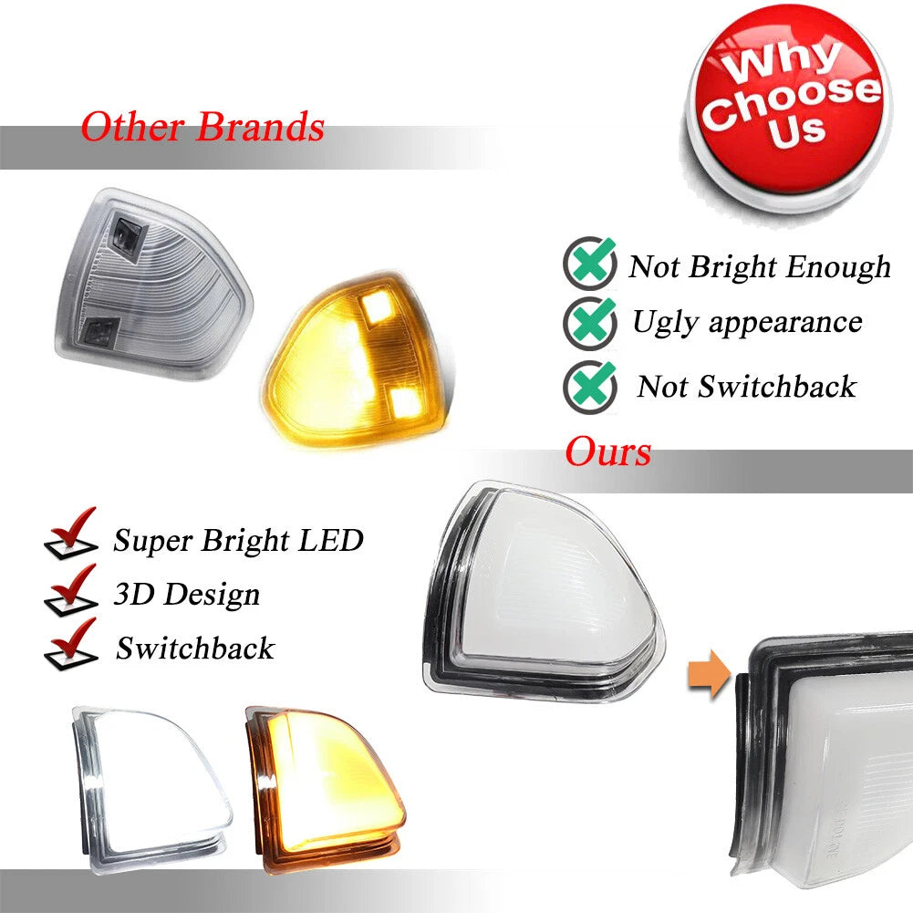 Clear Switchback LED Side Mirror Signal Lights for Dodge Ram 1500 2500 3500 (2010–2023)