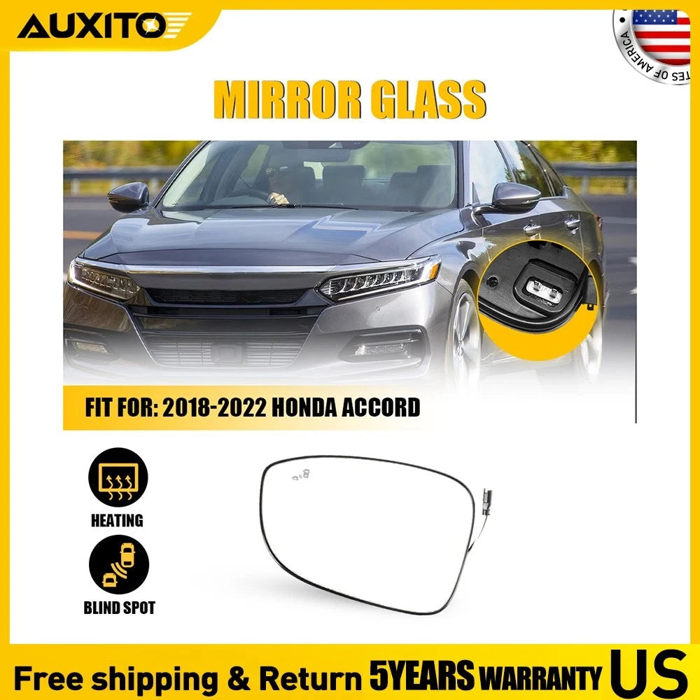 Heated Blind Spot Driver Left Side Mirror Glass for Honda Accord (2018–2022)
