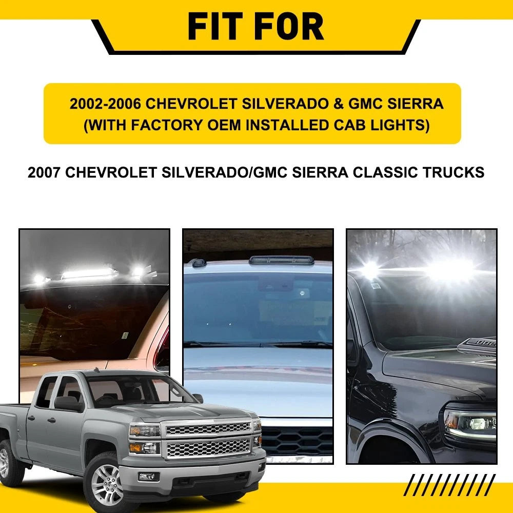 Smoked White LED Cab Roof Marker Lights for Chevy GMC Sierra (2002–2007)