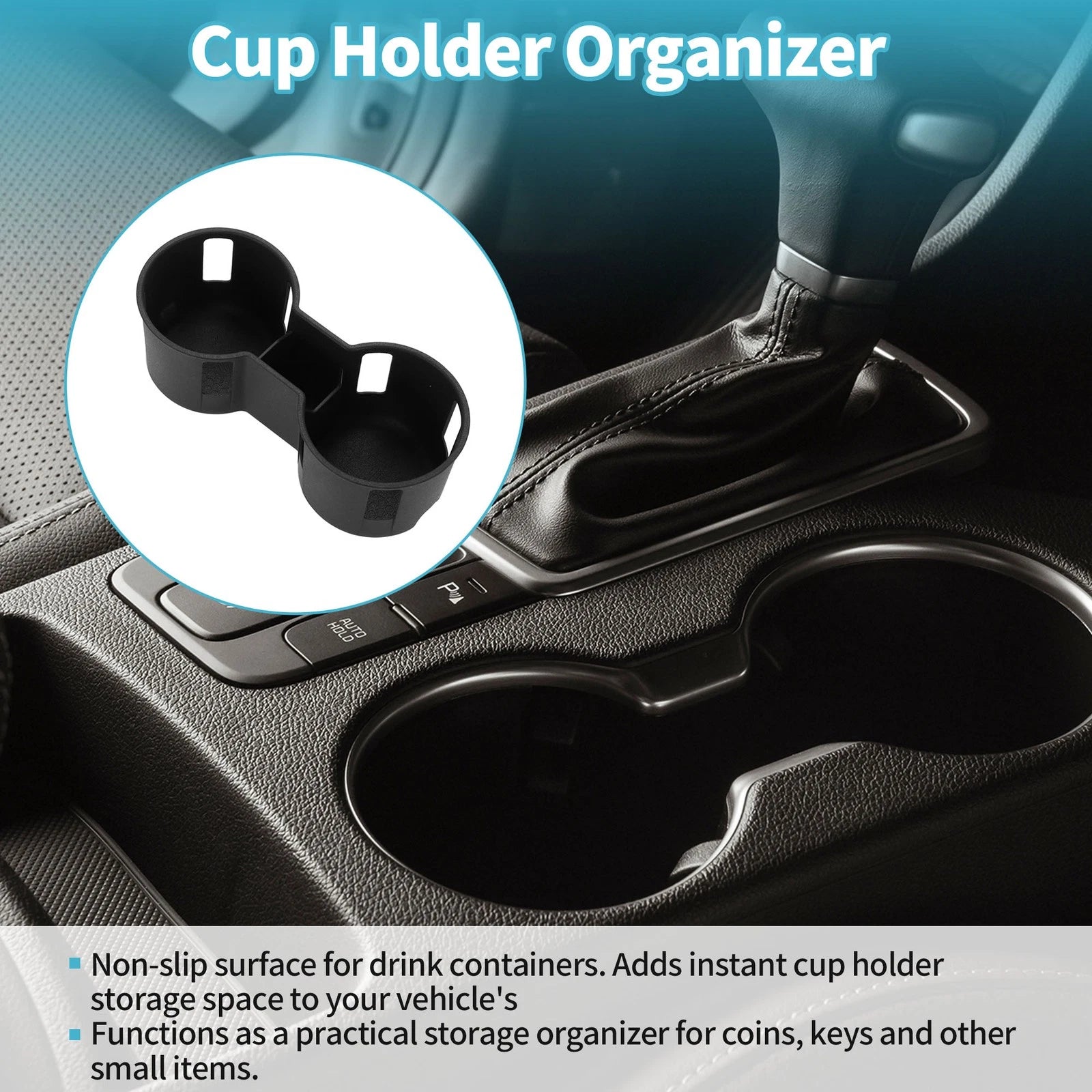 Center Console Cup Holder Organizer for Ford Ranger (2024–2025) Silicone Black 1pc