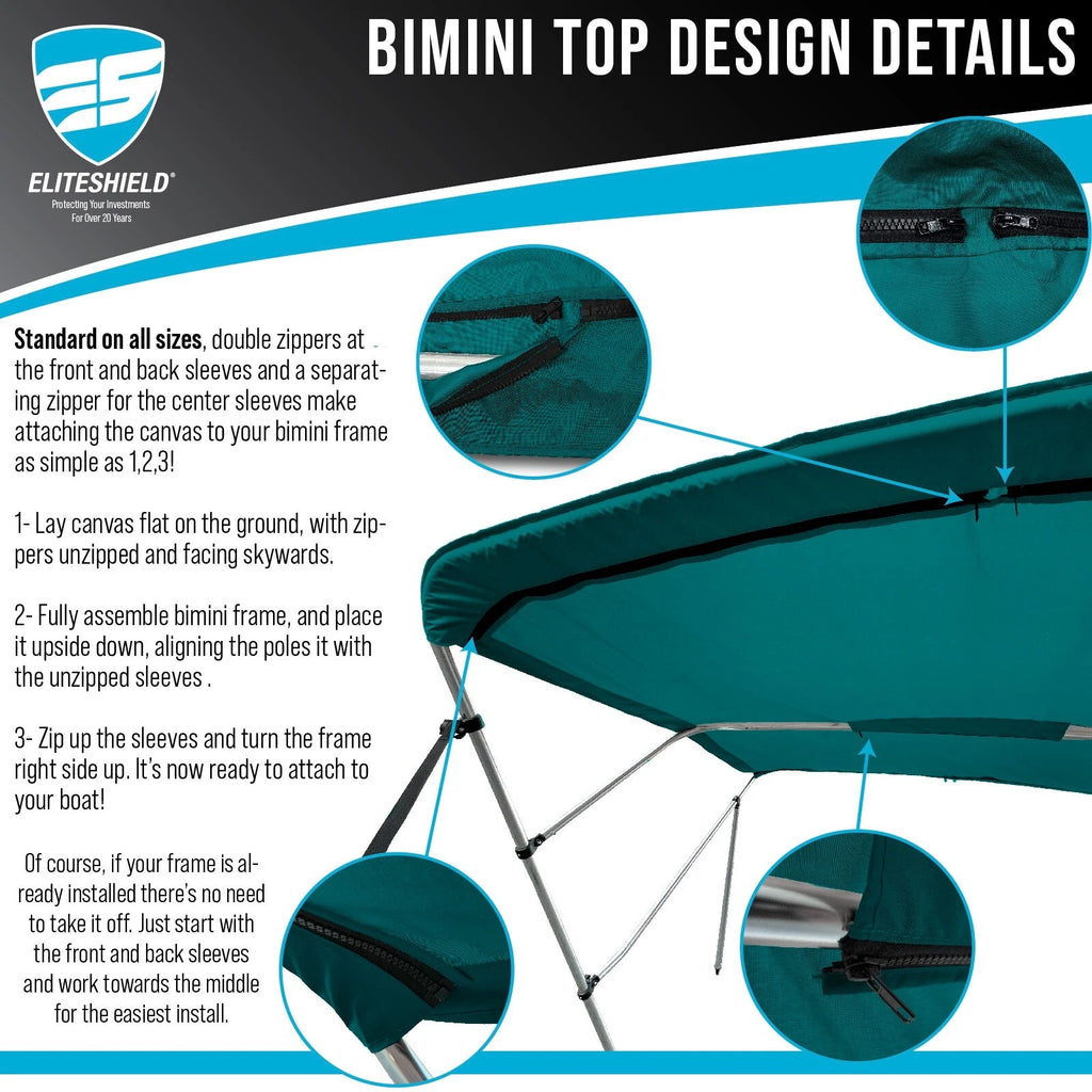 Bimini Top Boat Cover for 3 Bow 72"L 91"-96"W (Fits )