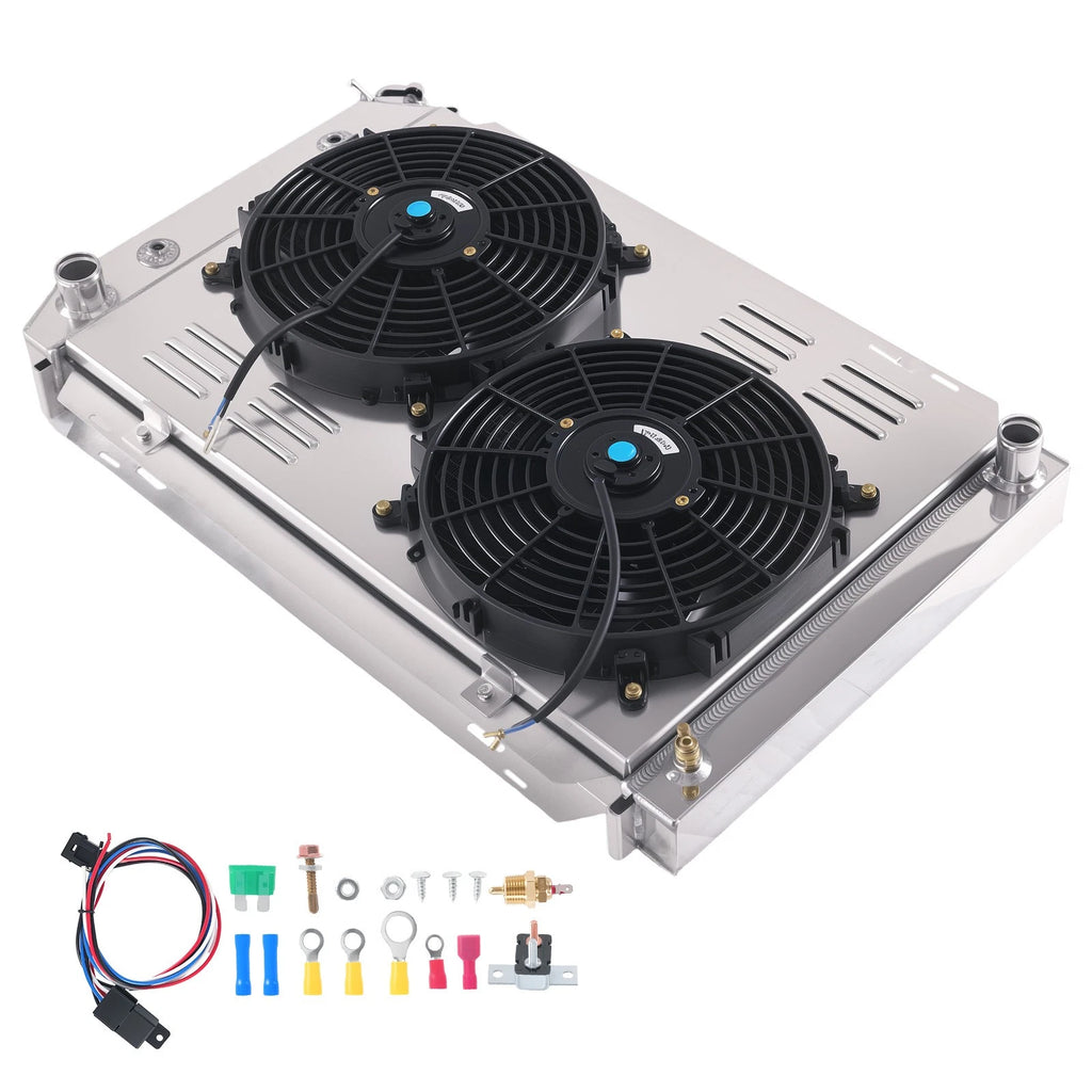 3 Row Aluminum Radiator with Fans Shroud Relay Kit for Mercury Capri (1980–1986)