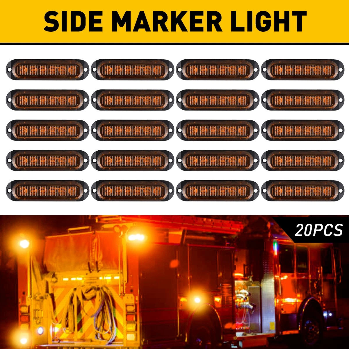 20pcs 6-LED Amber Marker Side Light for Trailer Truck RV Caravans