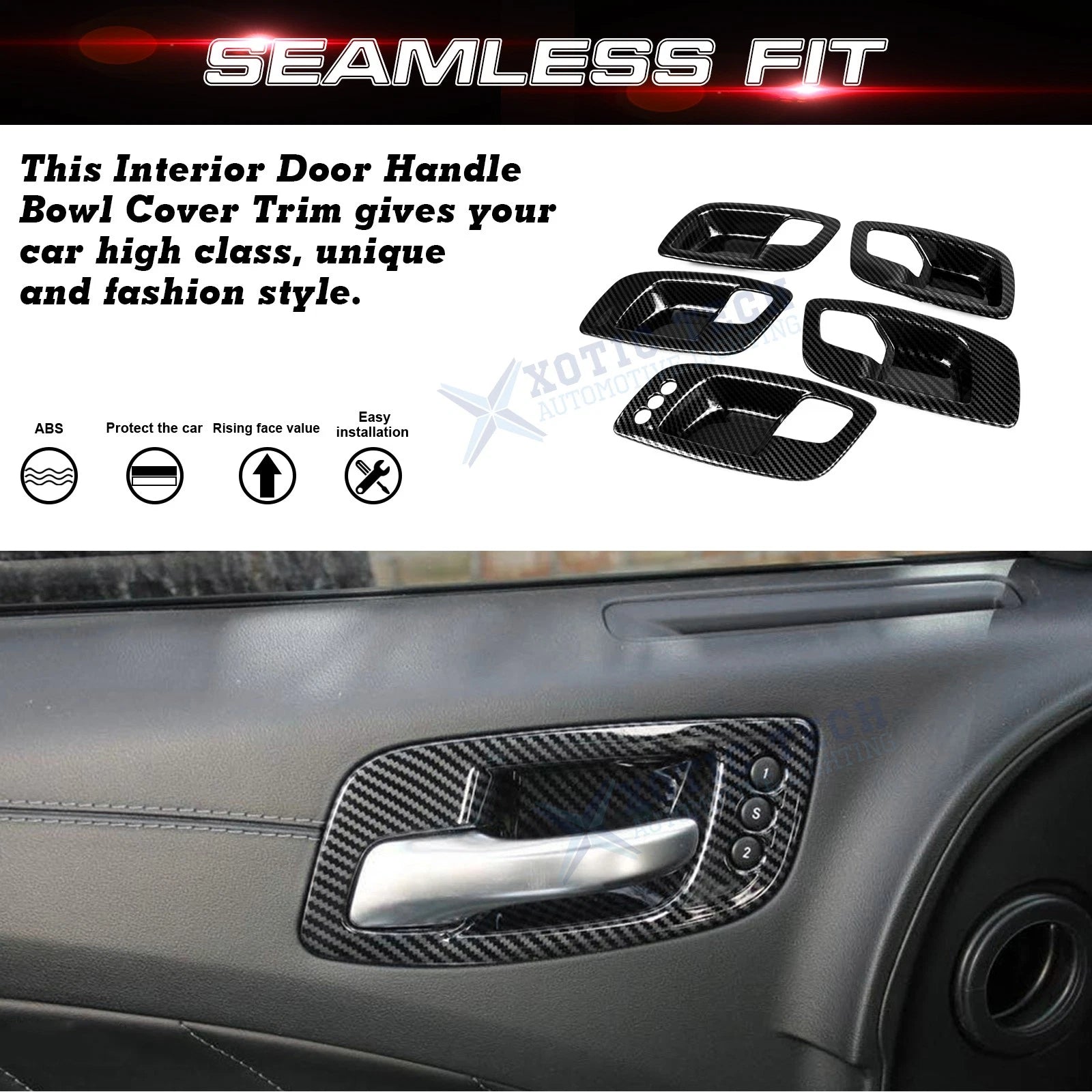 Carbon Fiber Pattern Inner Door Handle Bowl Cover for Dodge Charger (2011-2023)