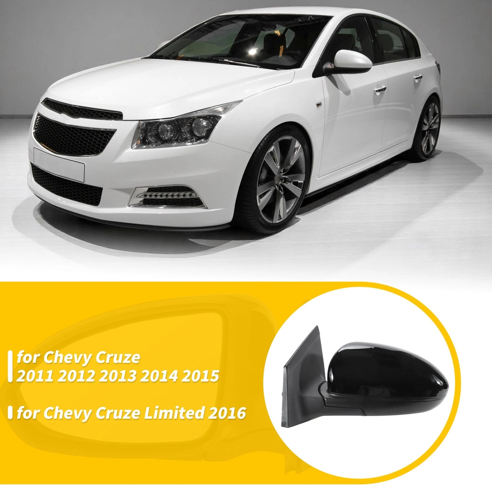 3Pin Left Side Door Mirror Gloss Black for Chevy Cruze Limited (2016)