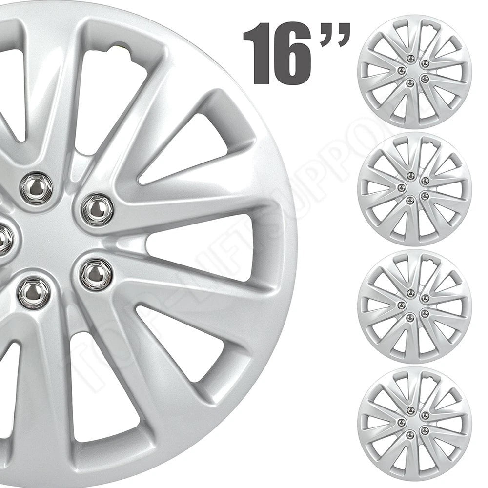 Set of 4 Silver 16" Wheel Hub Caps for Universal R16 Tires
