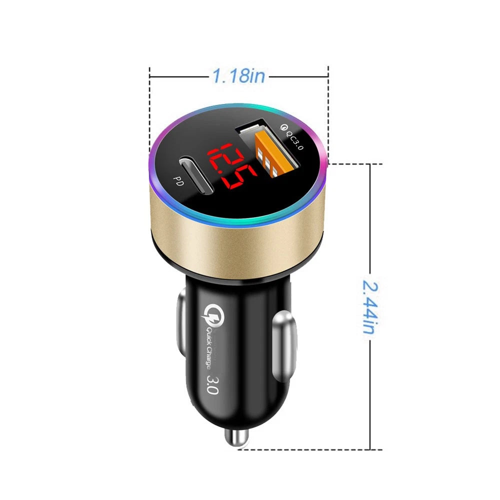 Fast Car Phone Charger QC3.0 USB PD Type-C for Universal Vehicles (2010–2023)