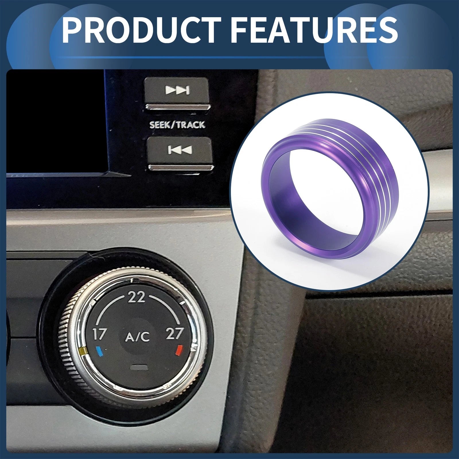 Set of 3 AC Heater Temp Switch Knob Cover Rings for Subaru Forester (2014–2018) Purple
