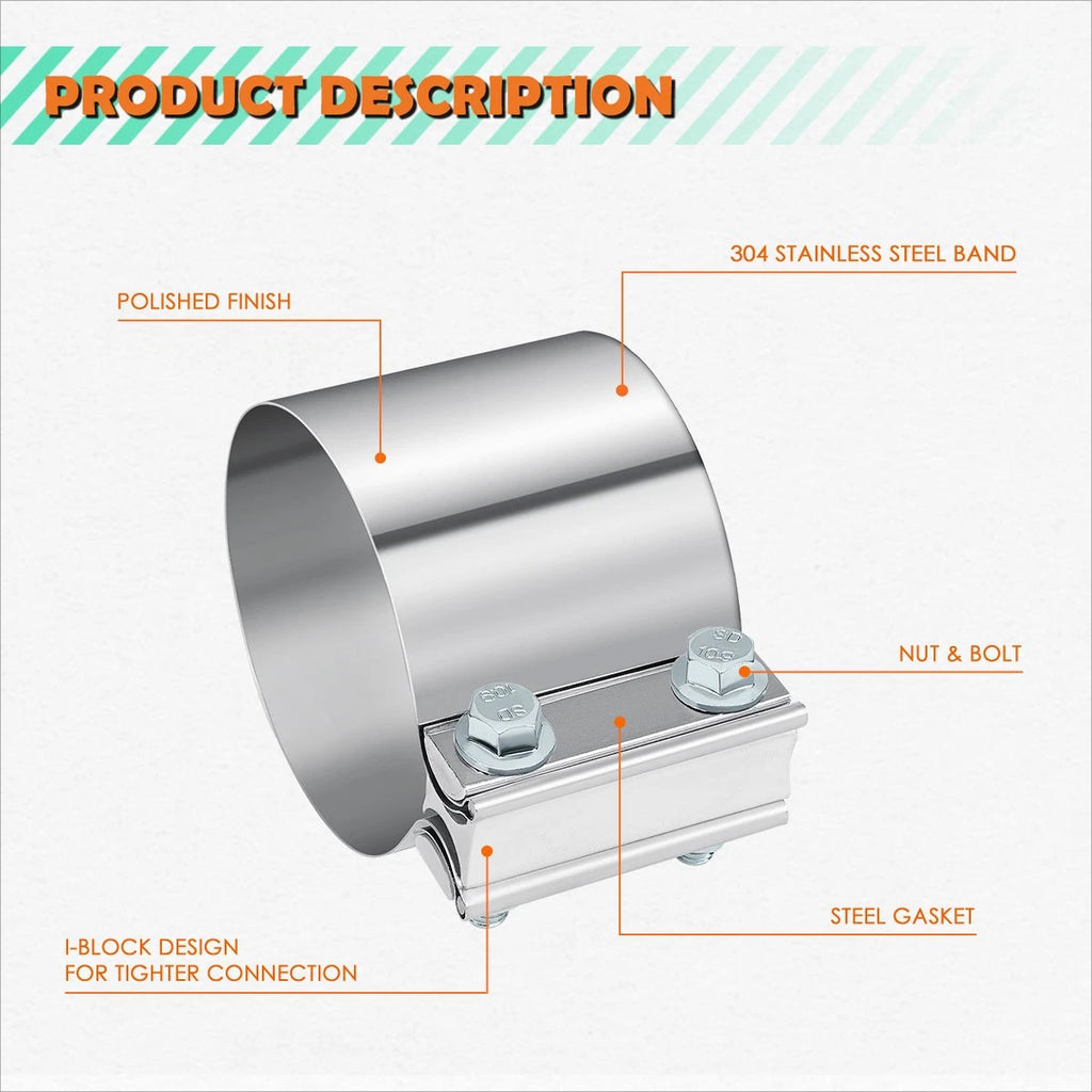 2X 4" ID Stainless Steel Catback Exhaust Butt Joint Band Clamps Sleeve Coupler