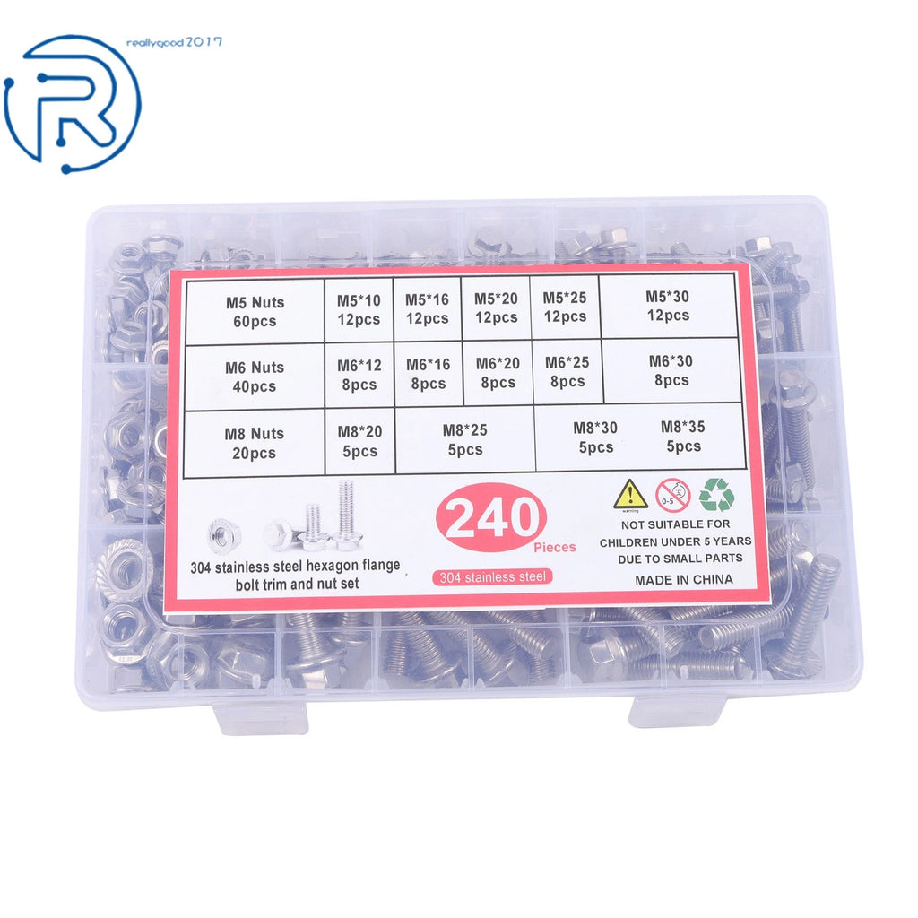 Flanged Bolts and Nuts Kit for Most Common Sizes (M5, M6, M8)