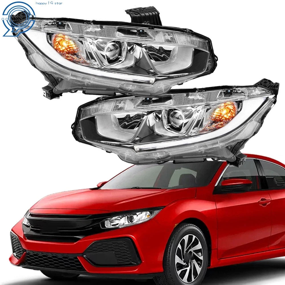 Set of 2 Chrome Housing LED DRL Headlights for Honda Civic (2016–2020)