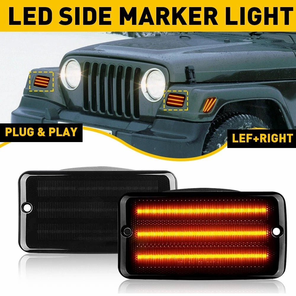 2X Smoked LED Front Bumper DRL Signal Lights for Jeep Wrangler TJ (1997–2006)