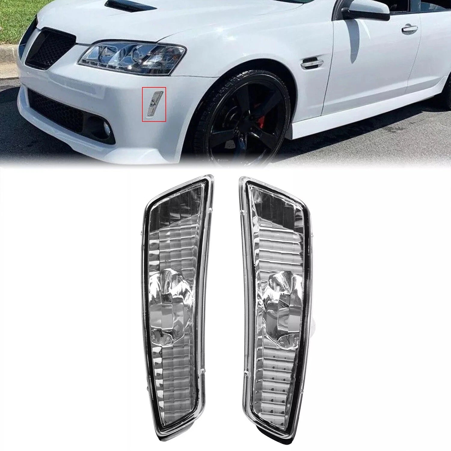 Set of 2 Clear Front Bumper Side Marker Light Housings for Pontiac G8 (2008–2009)
