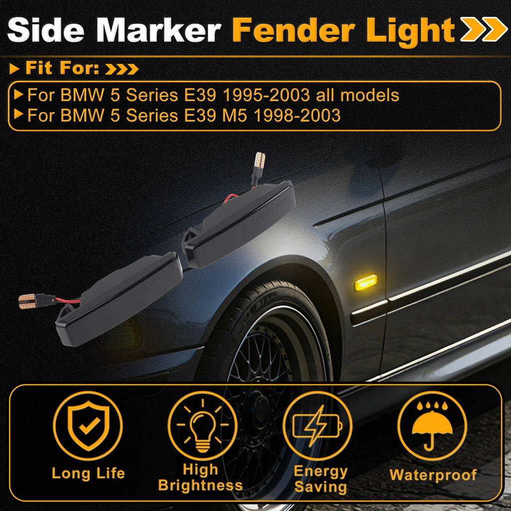 Side Marker Fender Light for BMW 5 Series E39 (1995–2003) Smoky Black Lens 1 Pair