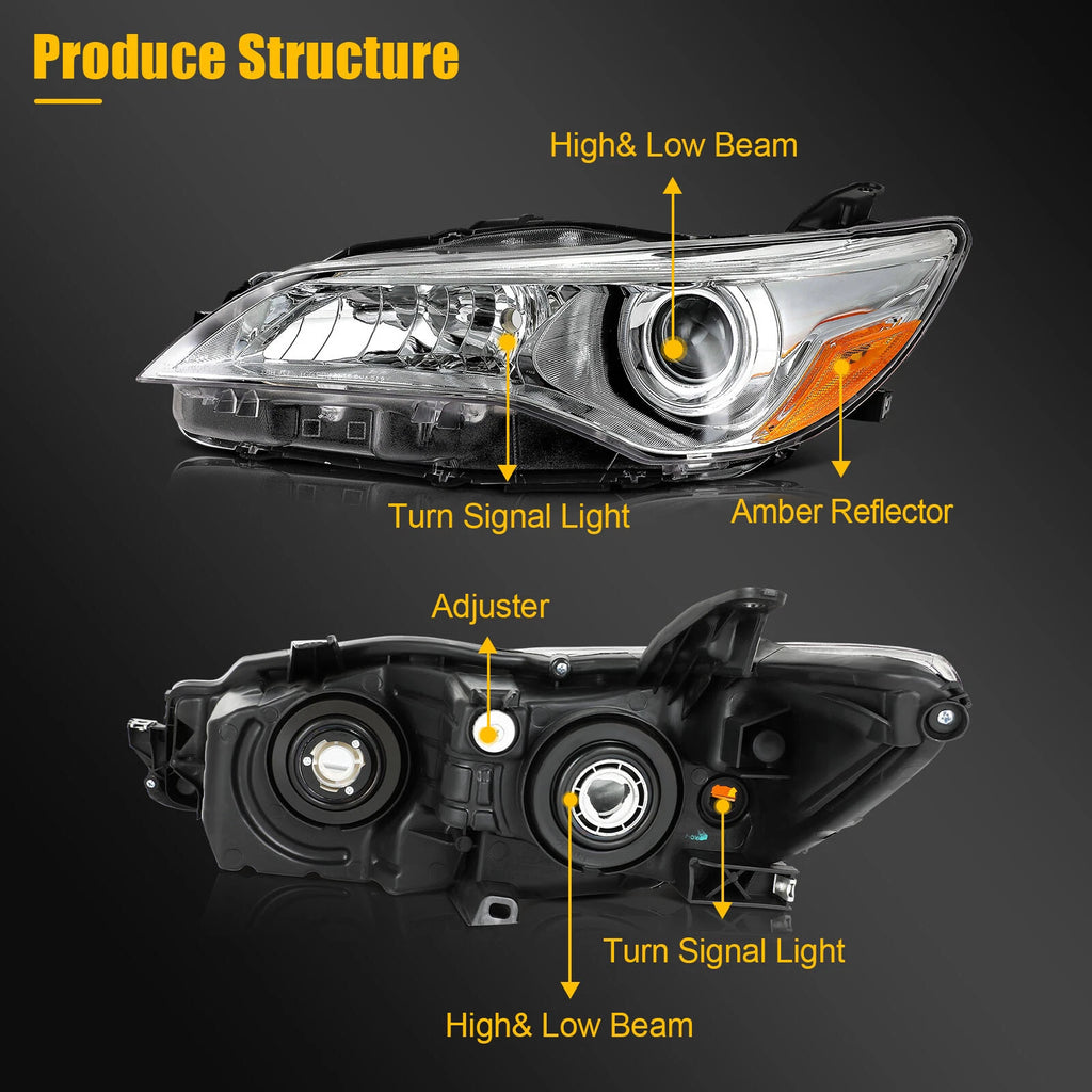 Headlight Assembly Set for Toyota Camry (2015–2017) Chrome Left + Right