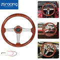 14'' Wooden Steering Wheel for Universal Fit (Wood Grain, Chrome Spoke)