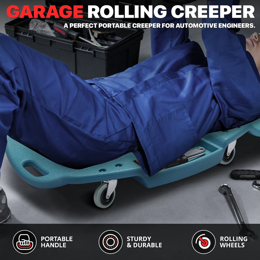 48" x 23.5" Sky Blue Ergonomic HDPE Automotive Creeper for Mechanics