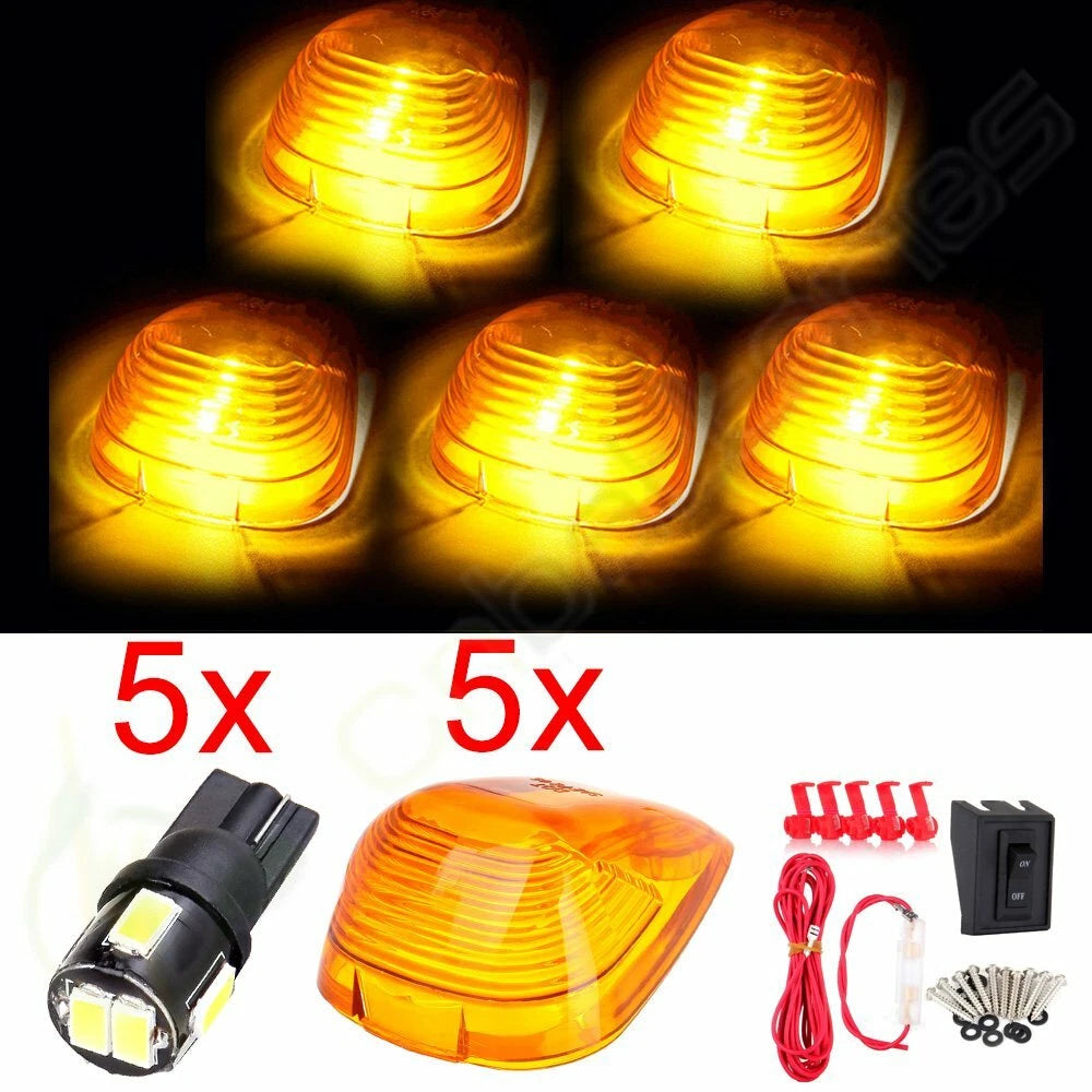 Set of 5 Amber Cab Marker Lights with White LED for Universal Vehicles