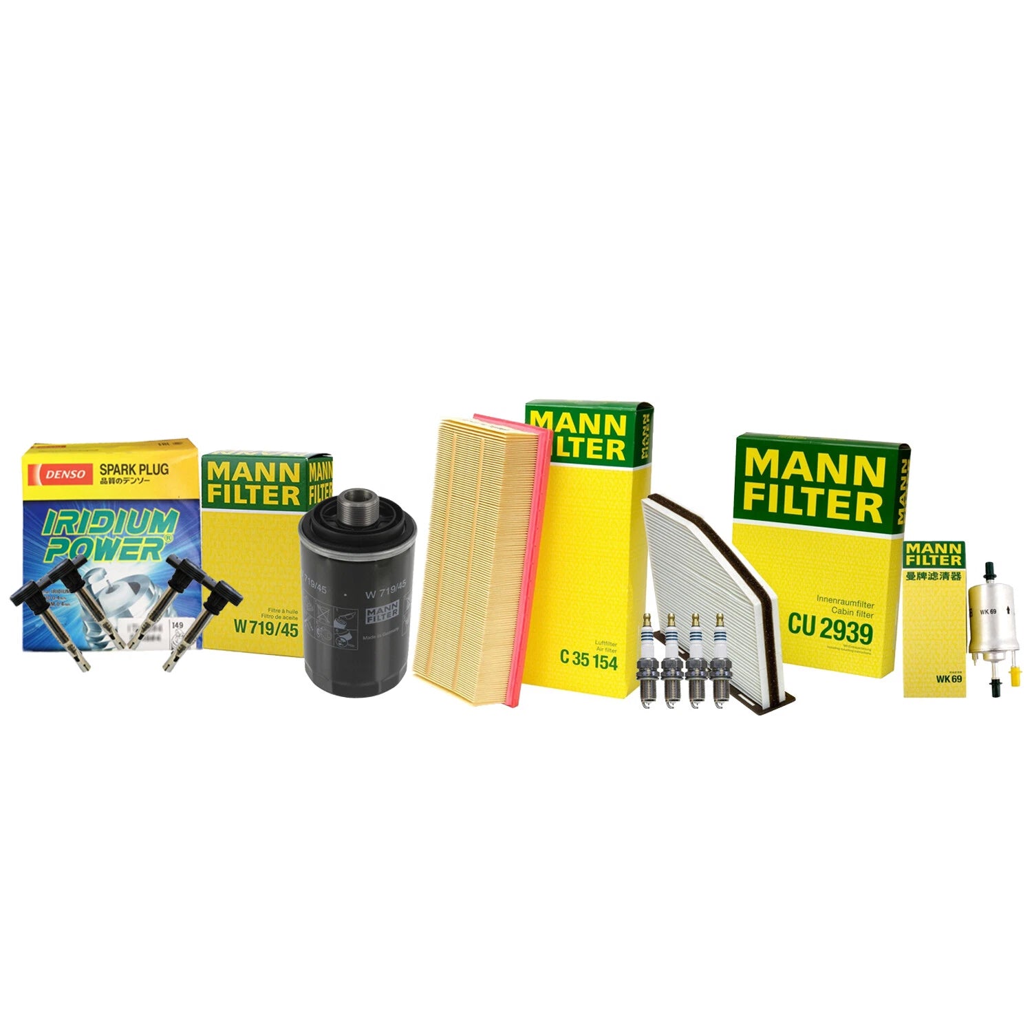 Set of 4 Mann Filters & 4 Denso Iridium Spark Plugs for Audi VW