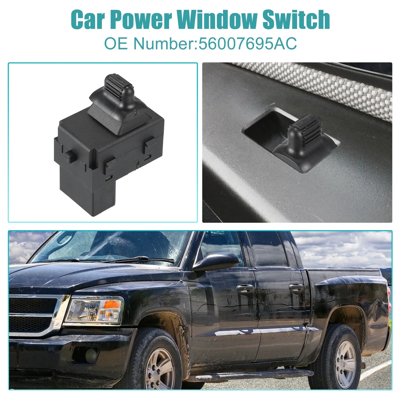 Right Power Window Switch for Dodge Ram 1500, Jeep Cherokee (No. 56007695AC)