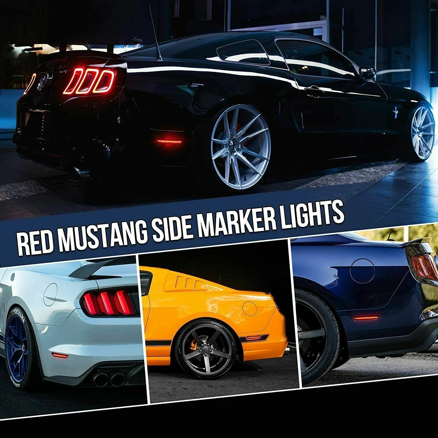 Red LED Smoked Rear Bumper Side Marker Lamps for Ford Mustang (2010–2014)