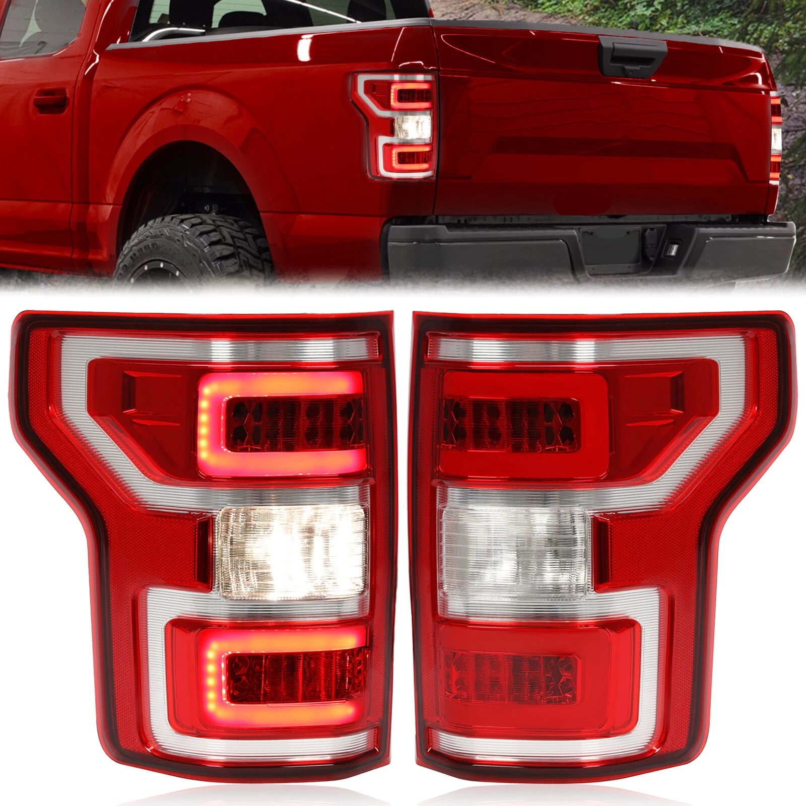 Chrome LED Tail Lights for Ford F-150 Pickup (2018–2020) #JL3Z-13404-H