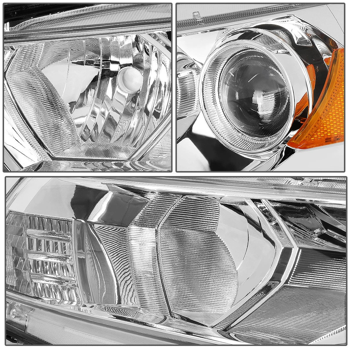 Projector Headlight Set for Honda Accord 2Dr Coupe (2008–2012) Chrome/Amber