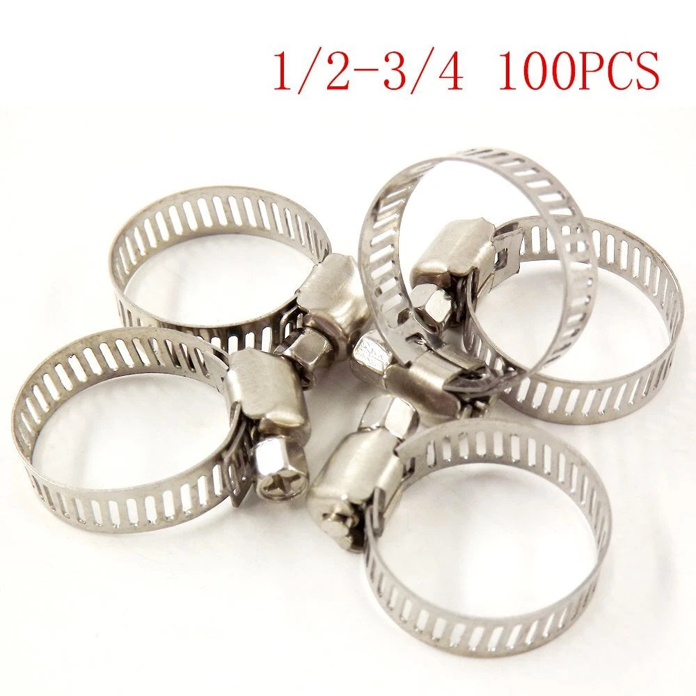 100pcs Adjustable Stainless Steel Drive Hose Clamps for Fuel Line (N/A)